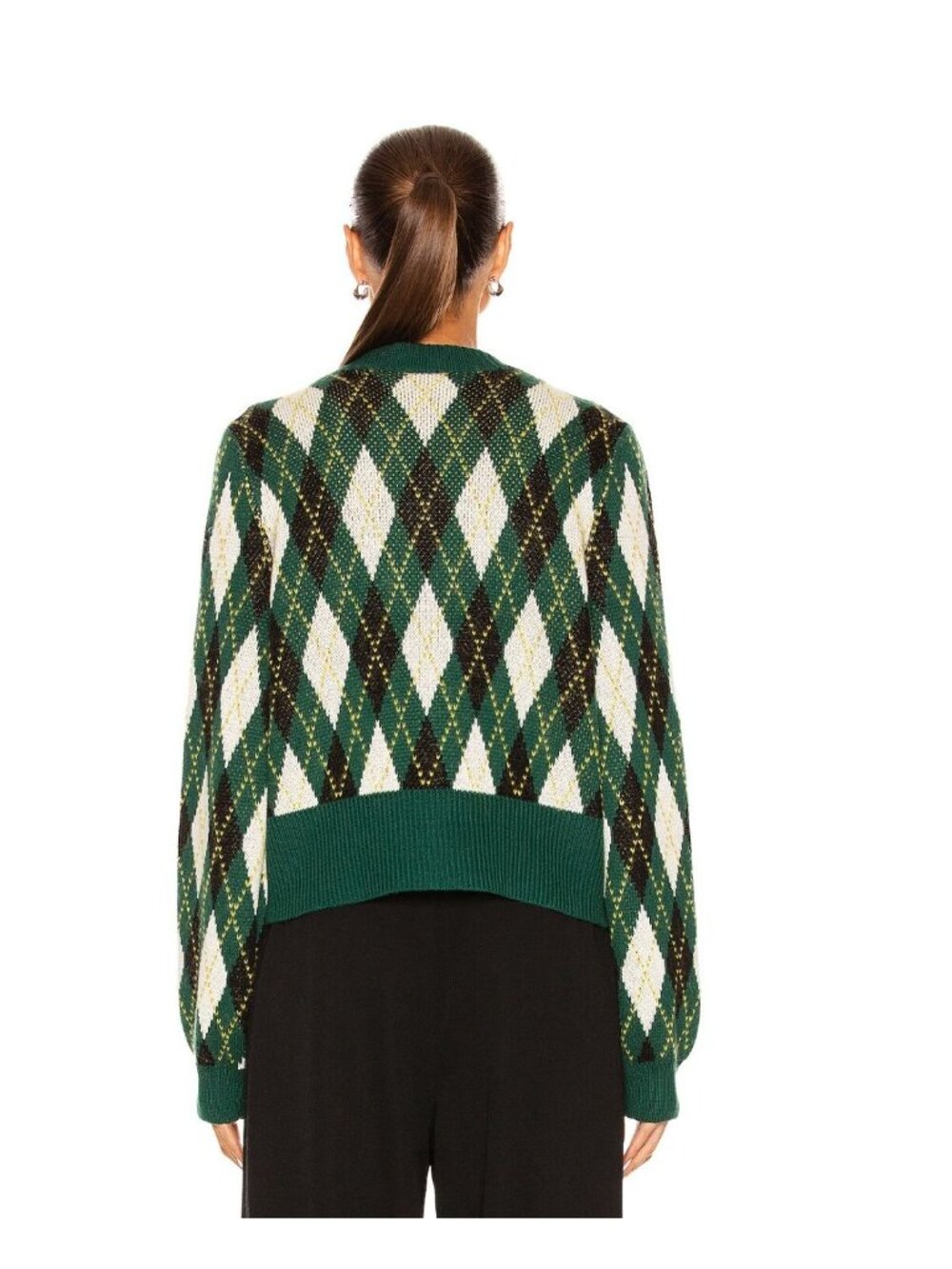Staud Knave Cardigan in Green Cypress Argyle - Size S - Picture 2 of 8